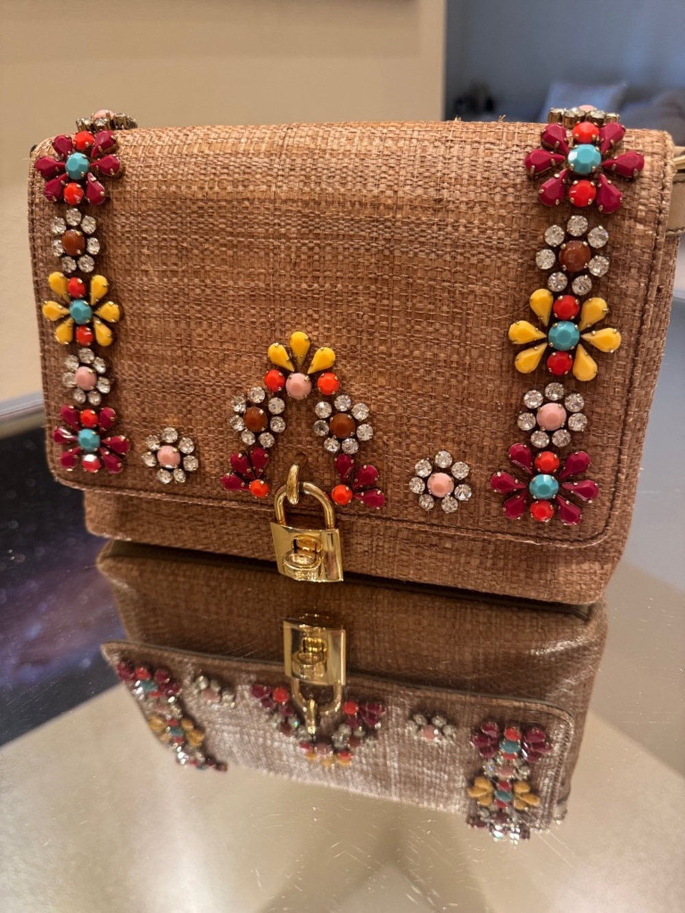Dolce & Gabbana Raffia Crystal Embellished Shoulder Bag - Picture 7 of 17